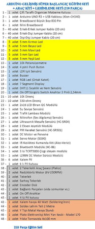 ARDUİNO GELİŞMİŞ SÜPER BAŞLANGIÇ EĞİTİM SETİ + ARAÇ KİTİ + LEHİMLEME SETİ (218 PARÇA)