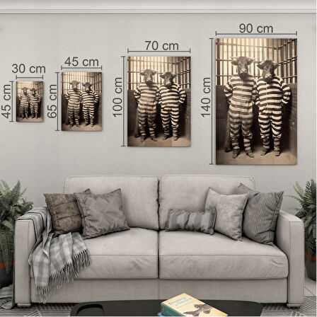 Hayvan Cam Tablo - Sevimli Dostlar Hapishanede - Dikey Motif 05-042