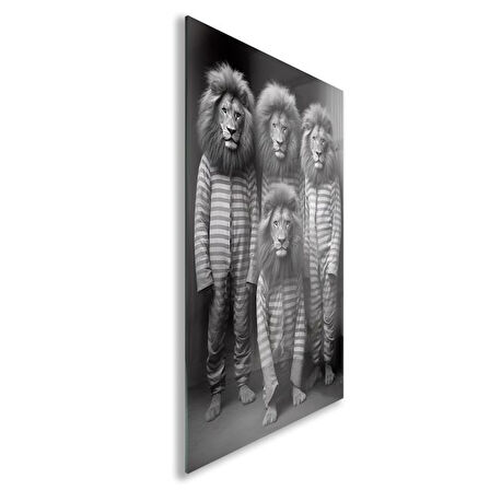 Hayvan Cam Tablo - Sevimli Dostlar Hapishanede - Dikey Motif 05-055