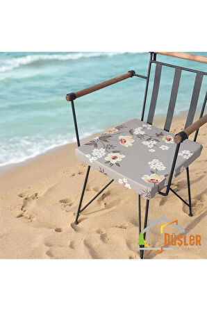40x40 Çiçek Desenli Açık Kahverengi Saten Fermuarlı Bağcıklı Sandalye Minderi 5 cm