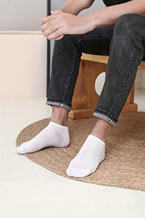 Hitit Sock Erkek 10 Çift Premium Kalite Pamuklu Düz Patik Beyaz