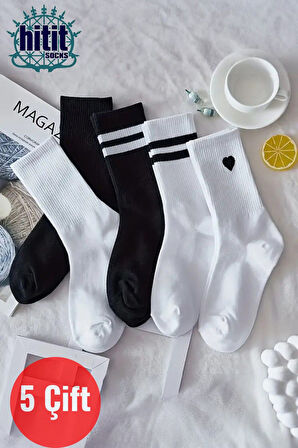 Unisex 5 Çift Premium Kalite Desenli Tenis Soket