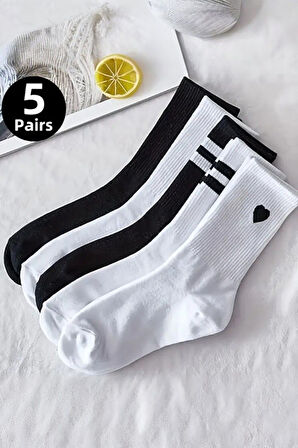Unisex 5 Çift Premium Kalite Desenli Tenis Soket