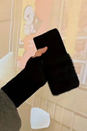 Kadın 1 Çift Kışlık Parmaksız Termal Esnek Polarlı Peluş Eldiven