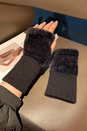 Kadın 1 Çift Kışlık Parmaksız Termal Esnek Polarlı Peluş Eldiven
