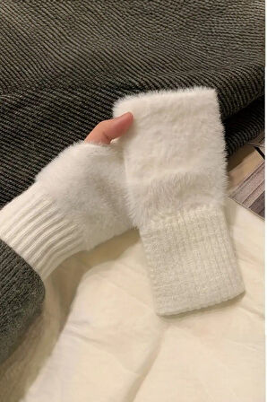 Kadın 1 Çift Kışlık Parmaksız Termal Esnek Polarlı Peluş Eldiven