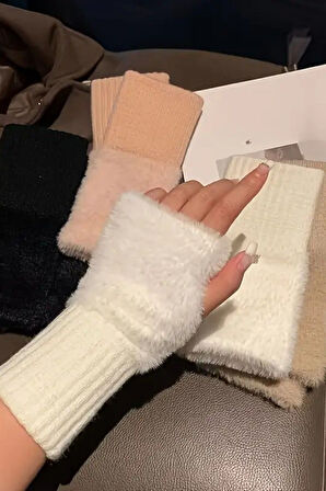 Kadın 1 Çift Kışlık Parmaksız Termal Esnek Polarlı Peluş Eldiven