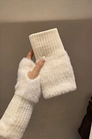 Kadın 1 Çift Kışlık Parmaksız Termal Esnek Polarlı Peluş Eldiven