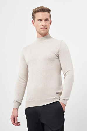 Açık Bej Uzun Kol Düz Örme Yarım Balıkçı Yaka Classic Comfort Fit Triko 1012245001