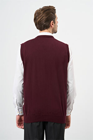 Bordo NULL Düz Örme V Yaka Classic Comfort Fit Triko 1012245003