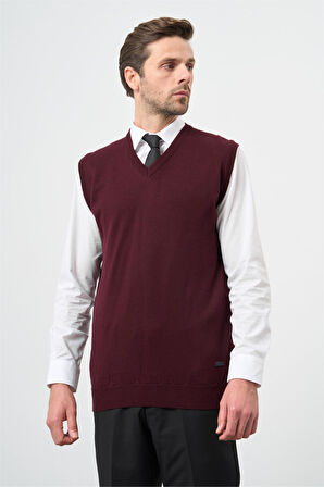 Bordo NULL Düz Örme V Yaka Classic Comfort Fit Triko 1012245003