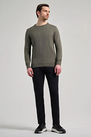 Koyu Yeşil Uzun Kol Düz Örme Bisiklet Yaka Classic Comfort Fit Triko 1012245006