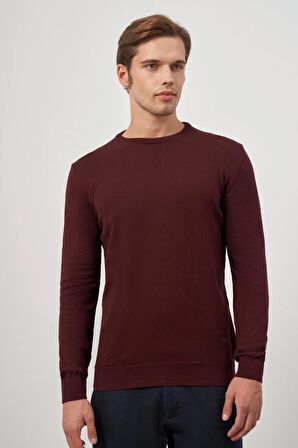 Bordo Uzun Kol Düz Örme Bisiklet Yaka Classic Comfort Fit Triko 1012245006