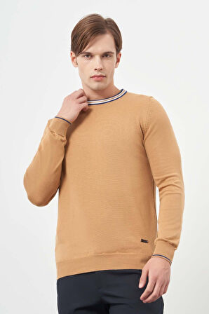 Camel Uzun Kol Düz Örme Bisiklet Yaka Classic Slim Fit Triko 1012245108