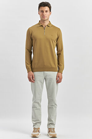 Bal Uzun Kollu Örme Polo Yaka Slim Fit Dar Kesim Triko 1012245150