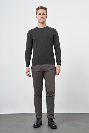 Koyu Antrasit Uzun Kol Kendinden Desenli Örme Bisiklet Yaka Classic Comfort Fit Triko 1012245155