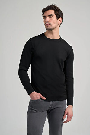 Uzun Kol Düz Örme Bisiklet Yaka Cepsiz Pamuklu Slim Fit Triko 1012245163