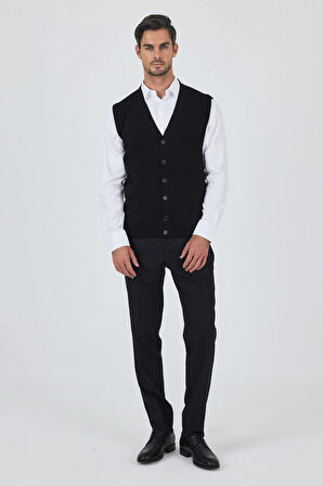 Siyah Örme Cepsiz V Yaka Yelek Triko 1012245164