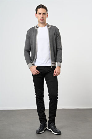 Gri Uzun Kol Düz Örme Dik Yaka Classic Slim Fit Triko 1012245203