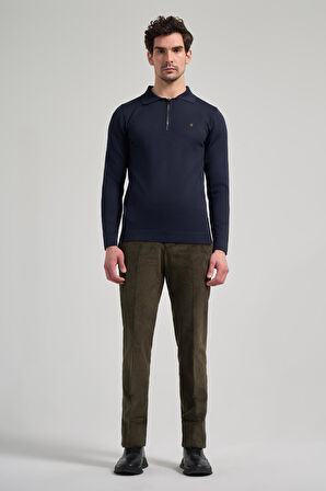 Koyu Lacivert Polo Yaka Düz Casual Pamuklu Slim Fit Triko 1012245250