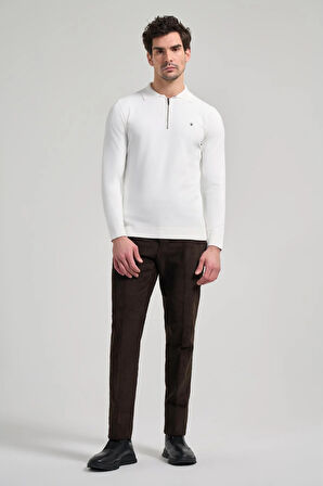 Açık Krem Polo Yaka Düz Casual Pamuklu Slim Fit Triko 1012245250