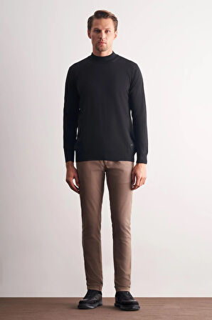 Siyah Yarım Balıkçı Yaka Cepsiz Comfort Fit Classic Pamuklu Triko Kazak 1012255001