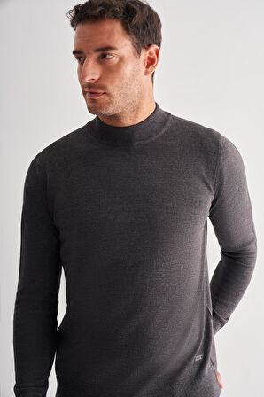 Füme Yarım Balıkçı Yaka Cepsiz Comfort Fit Classic Pamuklu Triko Kazak 1012255001