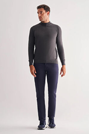 Füme Yarım Balıkçı Yaka Cepsiz Comfort Fit Classic Pamuklu Triko Kazak 1012255001