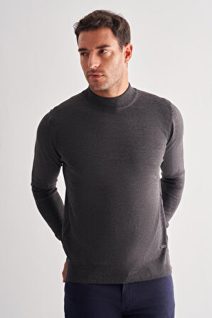 Füme Yarım Balıkçı Yaka Cepsiz Comfort Fit Classic Pamuklu Triko Kazak 1012255001