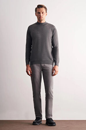 Gri Yarım Balıkçı Yaka Cepsiz Comfort Fit Classic Pamuklu Triko Kazak 1012255001