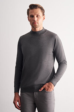 Gri Yarım Balıkçı Yaka Cepsiz Comfort Fit Classic Pamuklu Triko Kazak 1012255001