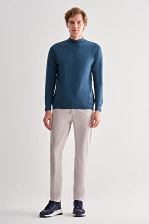 Koyu Mavi Yarım Balıkçı Yaka Cepsiz Comfort Fit Classic Pamuklu Triko Kazak 1012255001