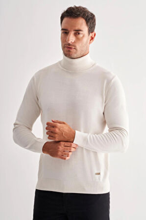 Açık Krem Balıkçı Yaka Cepsiz Comfort Fit Classic Pamuklu Triko Kazak 1012255004