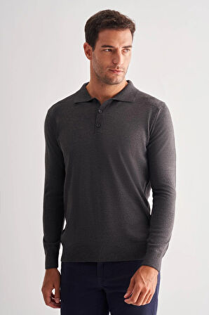 Füme Polo Yaka Cepsiz Comfort Fit Classic Pamuklu Triko Kazak 1012255007