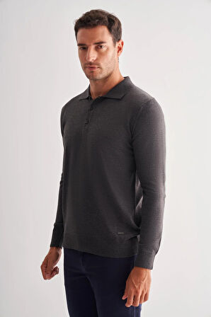 Füme Polo Yaka Cepsiz Comfort Fit Classic Pamuklu Triko Kazak 1012255007