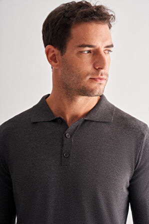 Füme Polo Yaka Cepsiz Comfort Fit Classic Pamuklu Triko Kazak 1012255007