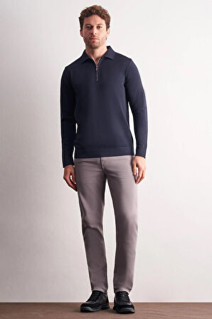 Lacivert Uzun Kol Fermuarlı Yaka Cepsiz  Slim Fit  Triko 1012255150