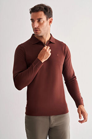 Taba Uzun Kol Fermuarlı Yaka Cepsiz  Slim Fit  Triko 1012255150