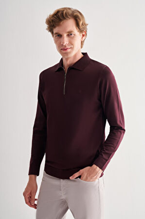 Mürdüm Uzun Kol Fermuarlı Yaka Cepsiz  Slim Fit  Triko 1012255150