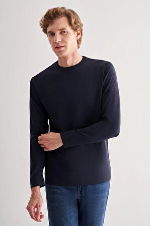 Lacivert Uzun Kol Bisiklet Yaka Cepsiz  Slim Fit  Triko 1012255151