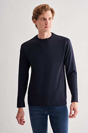 Lacivert Uzun Kol Bisiklet Yaka Cepsiz  Slim Fit  Triko 1012255151