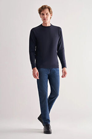 Lacivert Uzun Kol Bisiklet Yaka Cepsiz  Slim Fit  Triko 1012255151