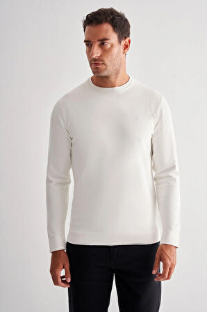 Ekru Uzun Kol Bisiklet Yaka Cepsiz  Slim Fit  Triko 1012255151