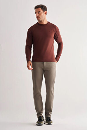 Taba Uzun Kol Bisiklet Yaka Cepsiz  Slim Fit  Triko 1012255151