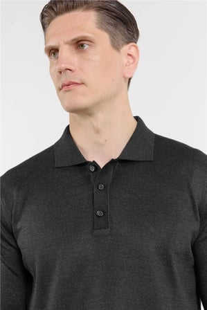 Antrasit Polo Yaka Cepsiz Comfort Fit Classic Pamuklu Triko Kazak 1012255155