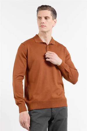 Kiremit Polo Yaka Cepsiz Comfort Fit Classic Pamuklu Triko Kazak 1012255155