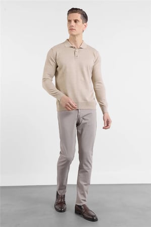 Bej Polo Yaka Cepsiz Comfort Fit Classic Pamuklu Triko Kazak 1012255155