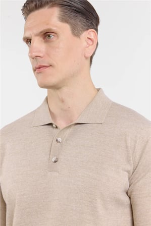 Bej Polo Yaka Cepsiz Comfort Fit Classic Pamuklu Triko Kazak 1012255155