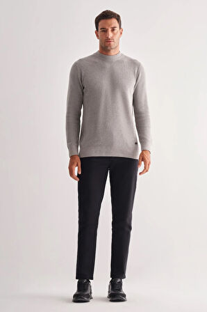 Gri Yarım Balıkçı Yaka Uzun Kol Cepsiz Comfort Fit Casual Pamuklu Triko Kazak 1012255203