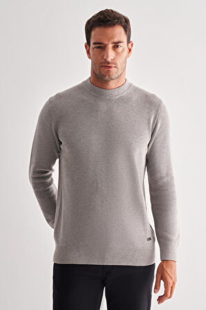 Gri Yarım Balıkçı Yaka Uzun Kol Cepsiz Comfort Fit Casual Pamuklu Triko Kazak 1012255203